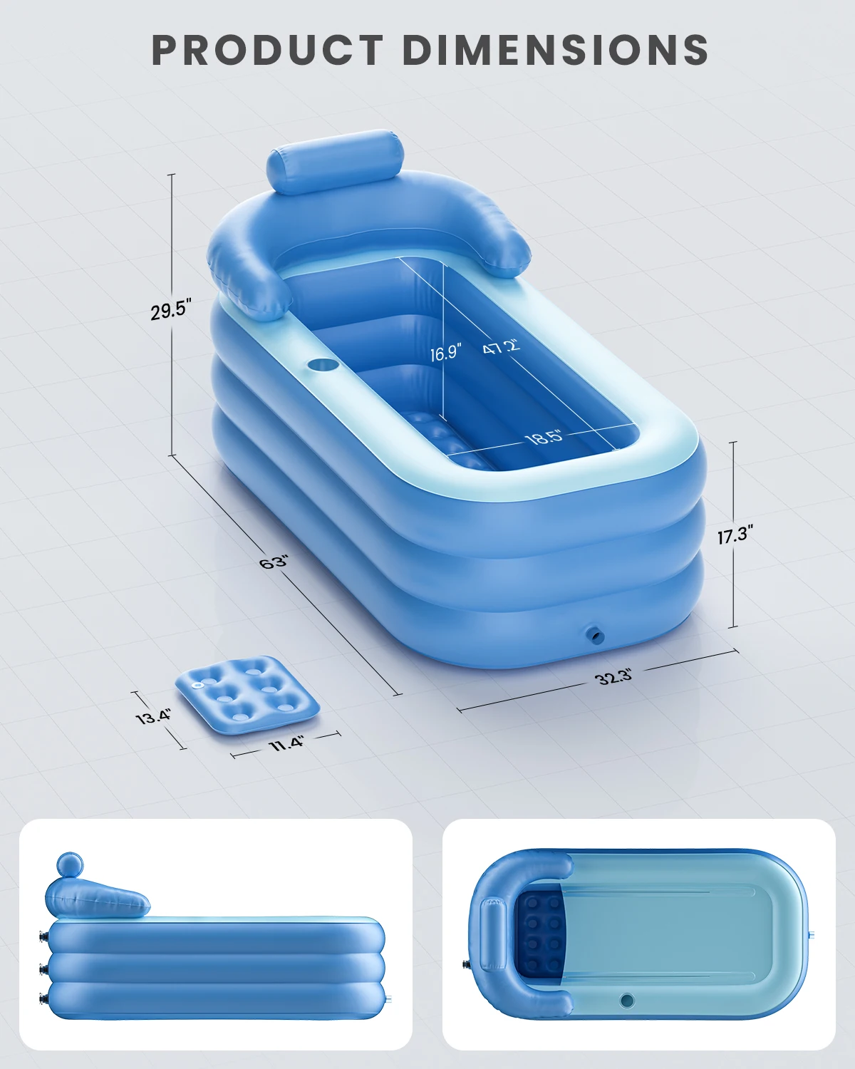 Inflatable Folding Bathtub for Adults, 63" Collapsible Ice Bath Tub for Athletes, Portable Foldable Hot Tub Electric Air Pump 5