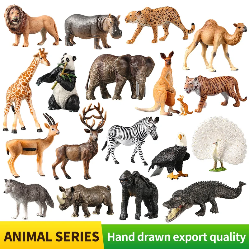 Montessori Wild Animals Model Toy Set Lion Elephant Antelope Action Figures Miniature Zoo Figurines Educational Kids Gift