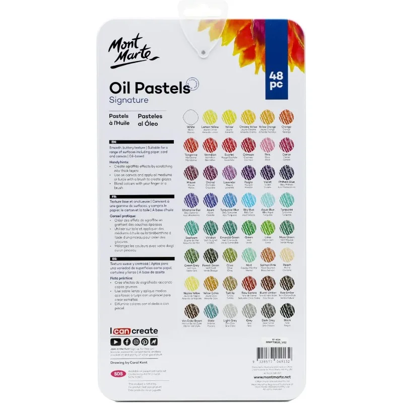 Mont Marte Oil Pastels Signature 12/36/48 Colors Art Vibrant Oil Pastel Set, Great Blending and Layering Coloring and Sketching