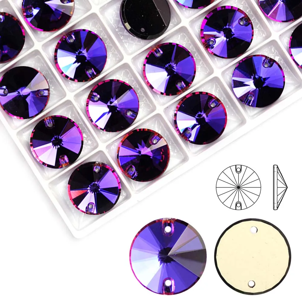 Heliotrope round Rivoli Shape FlatBack Sew-on Crystals Loose ...