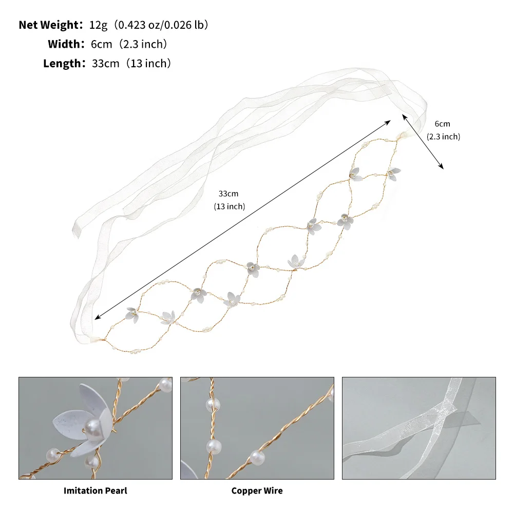 Perle Kranz Stirnband Kranz Braut Girlande Kopf Reifen Braut Haarband Haar Rebe Hochzeit Braut Haar Hochzeits kleid Zubehör – Detail 2