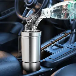 Vehicle Heating Cup 12V 24V 500ml Stainless Steel Water Electric Bottle Heating Water Heater Kettle Coffee Bottle Car Kettl X0J9