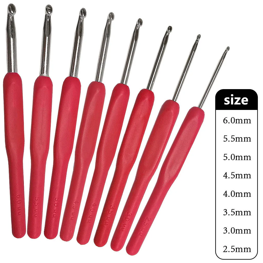 Set of 8 Soft-Grip Aluminum Crochet Hooks (2.5-6mm) for DIY Knitting Projects