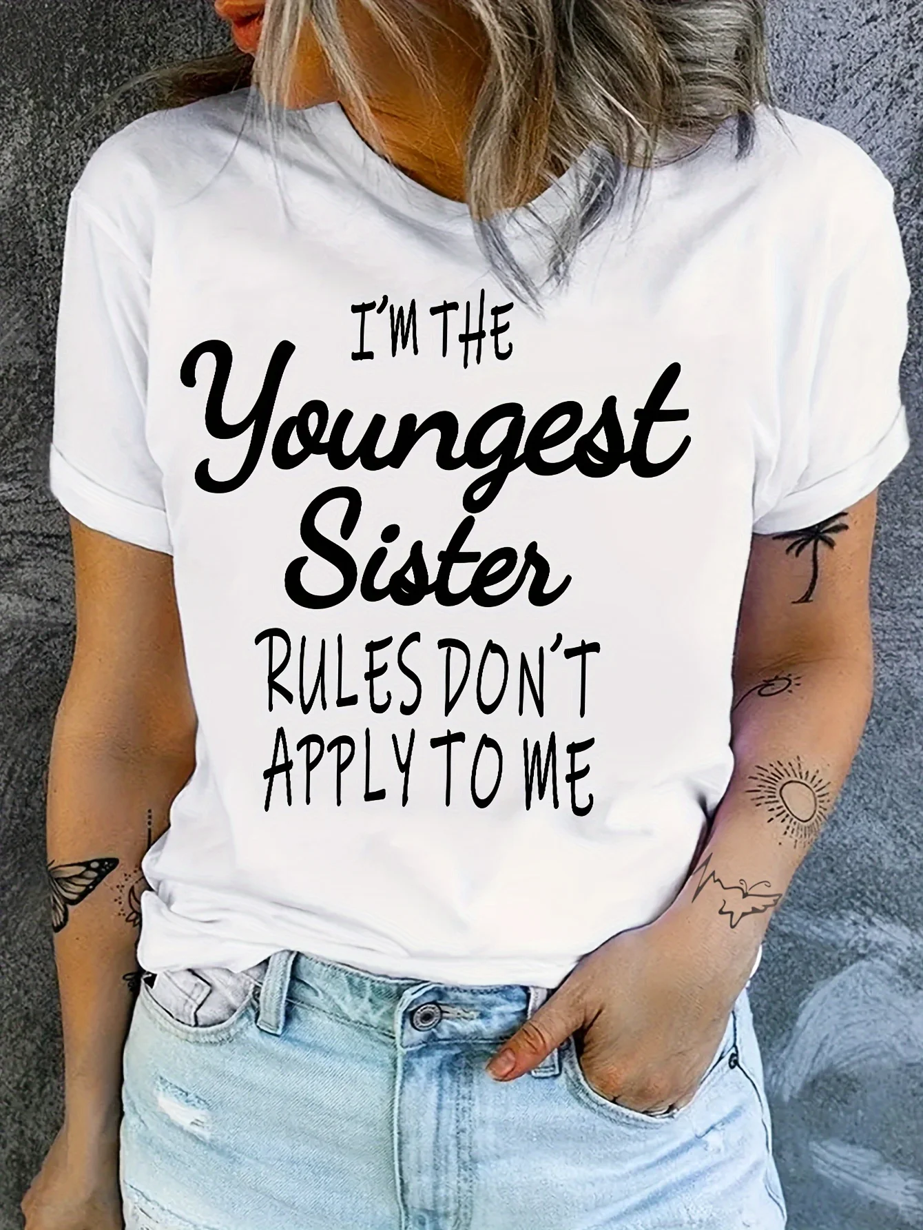 

Женская футболка с надписью младшей сестры-Повседневный Топ с коротким рукавом и круглым вырезом для лета и весны