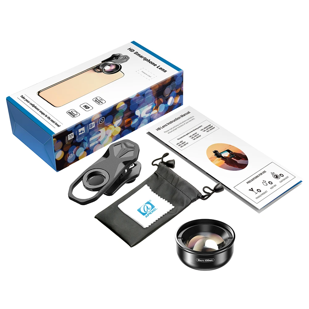 APEXEL 100mm 매크로 전화 렌즈 10X HD 전문 휴대 전화 카메라 매크로 렌즈 iPhone 16/15/14 Pro Max 모든 스마트 폰