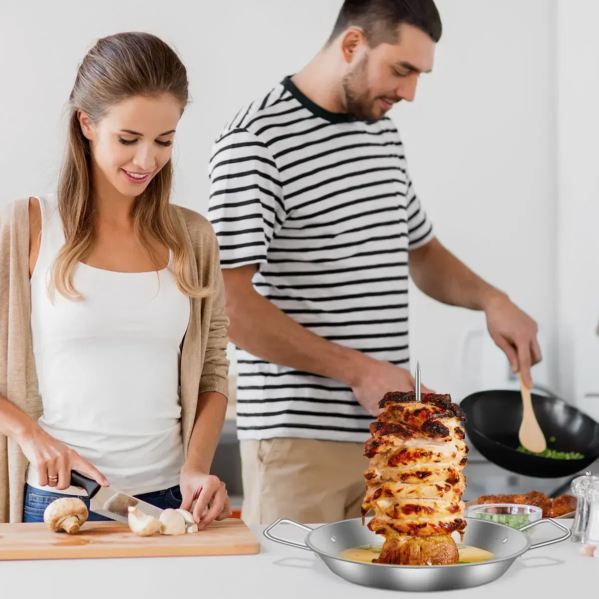 BBQ Vertical Meat Skewer Stainless Steel Roasting Meat Spit Skewers Brazilian Spikes Barbecue Grilling Rack Kitchen Accessories