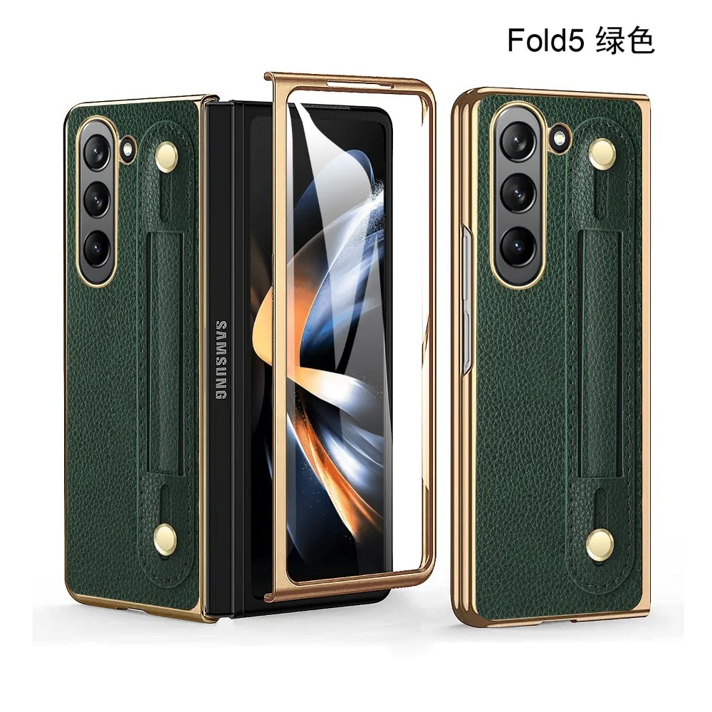 

Fashion Designer Leather Phone Case for Samsung Z Fold 4 Case Shockproof Cover for Samsung Z Fold 5 Case with Wristband