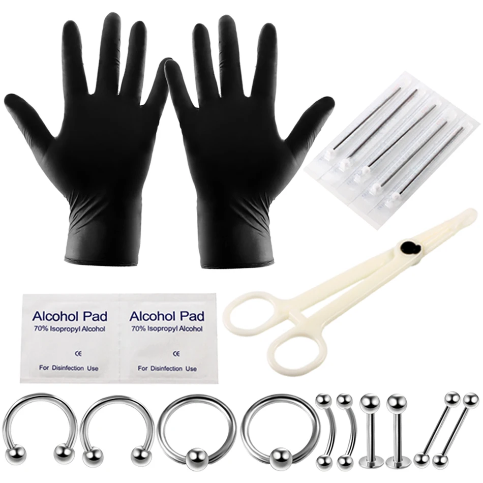 1Set 14G 16G Disposable Professional Body Piercing Tool Kit Piercing Needle Clamp Tools Ear Tragus Nose Eyebrow Navel Piercings body piercing kit