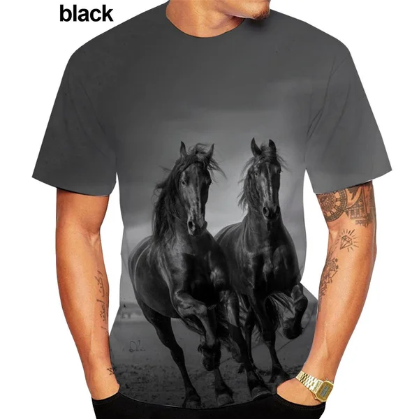 

Мужская/женская футболка с забавным принтом лошадей 2023, крутая Повседневная модная футболка с круглым вырезом и коротким рукавом для вечеринки