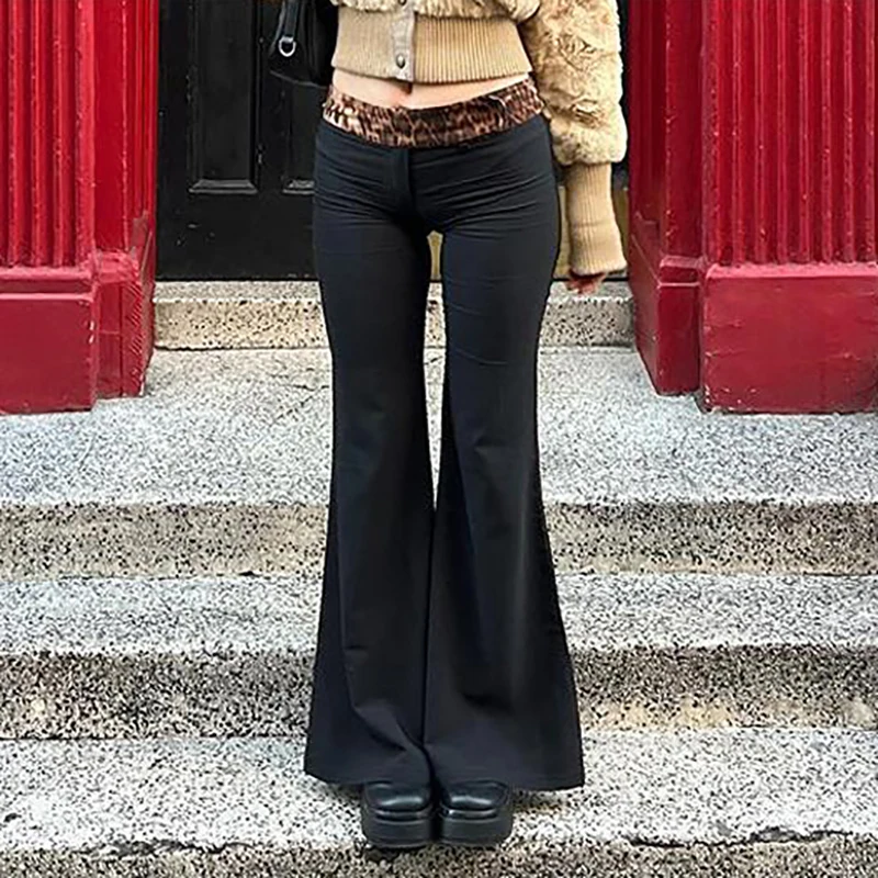 

Брюки женские с широкими штанинами, пикантные Клубные Модные расклешенные брюки с леопардовым принтом, со складками на талии, Повседневная Уличная одежда Y2K