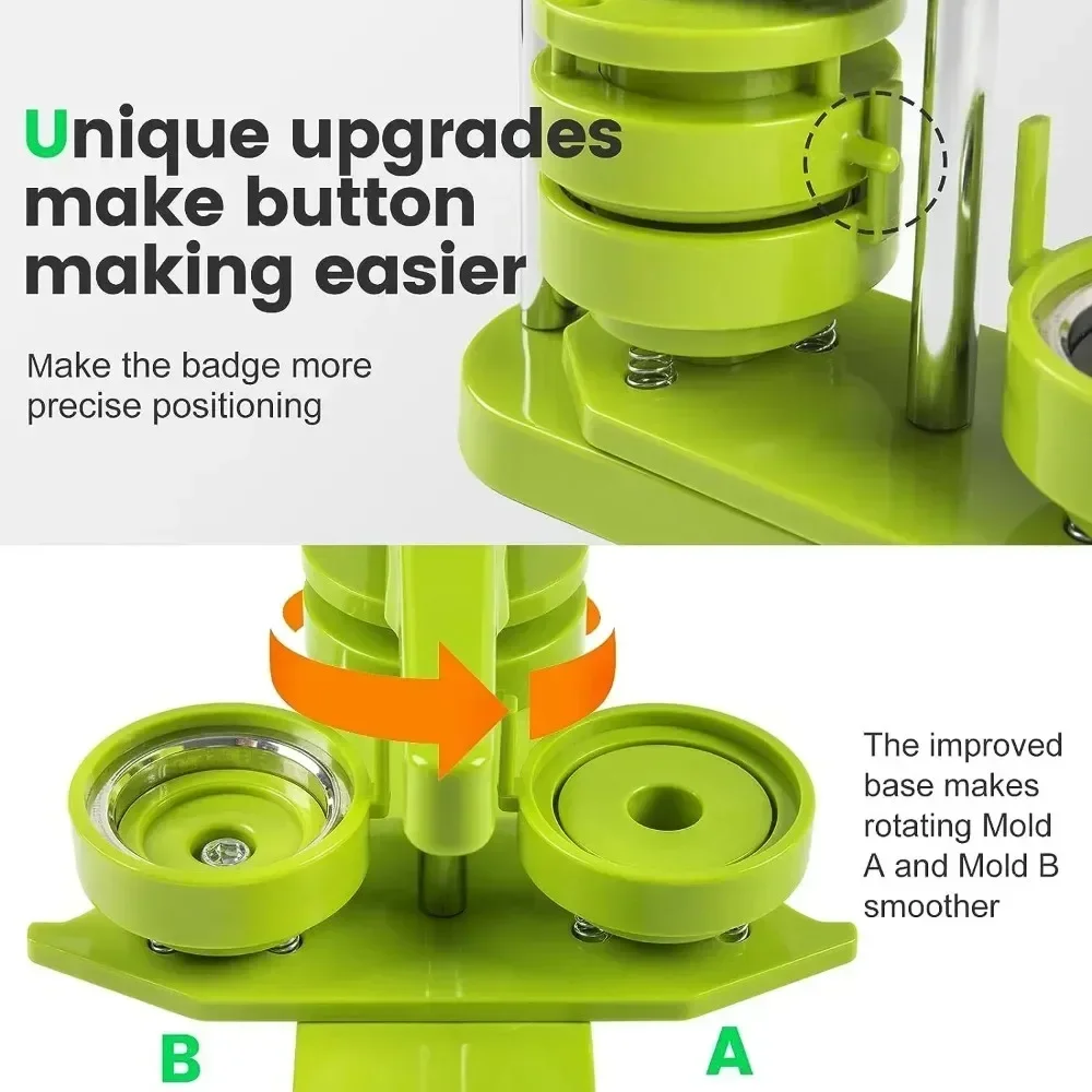 Button Badge Maker Machine Badge Pin Makers Machine Kit 3 in 1 with 58mm Mold DIY Solid Color Plastics Simple Rotating Device