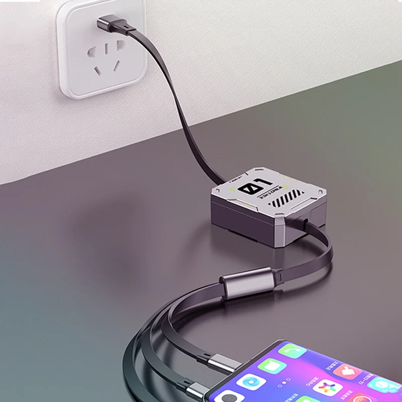 

1Pc 3 In 1 Multi Retractable USB Phone 60w Fast Charging Cable For Lightning/Android/Type-C Devices