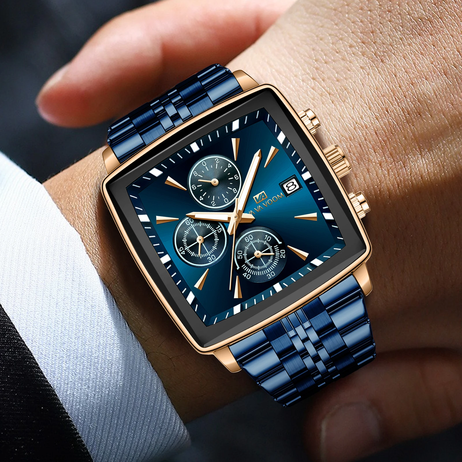 Elegant Men's Multifunctional Black Stainless Steel Watch