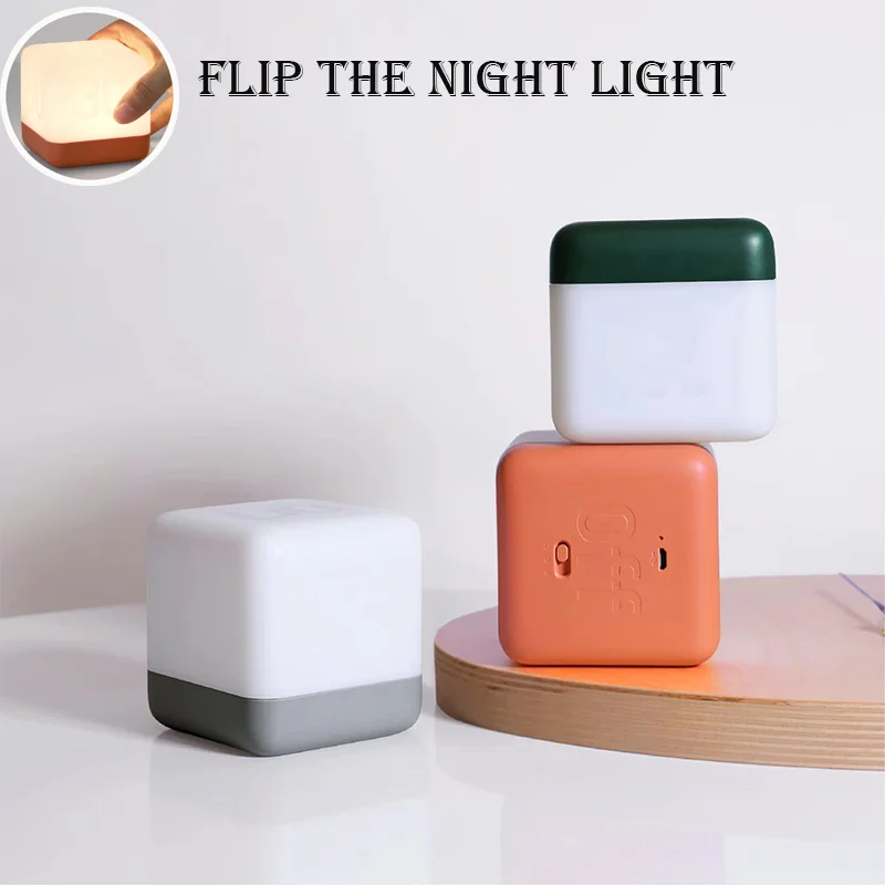 

Modern USB Charging LED Square Rubik's Cube Flip Timing Night Light Atmospheric Night Light Bedroom Bedside Table Lamp