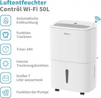 SHINCO WIFI Déshumidificateur Portable 50L/Jour avec Pompe de Relevage, Purificateur d'air, Filter à Charbon Actif, Minuterie 24h, Drainage Continu, Fonction Sèche-Linge, Blanc 2