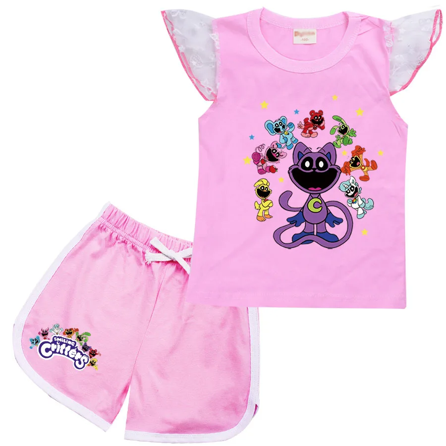 

Smiling Critters Girls Boys Clothing Set Summer Kids Casual T shirt+Shorts Set Children Clothing Comfort outfits Home Wear