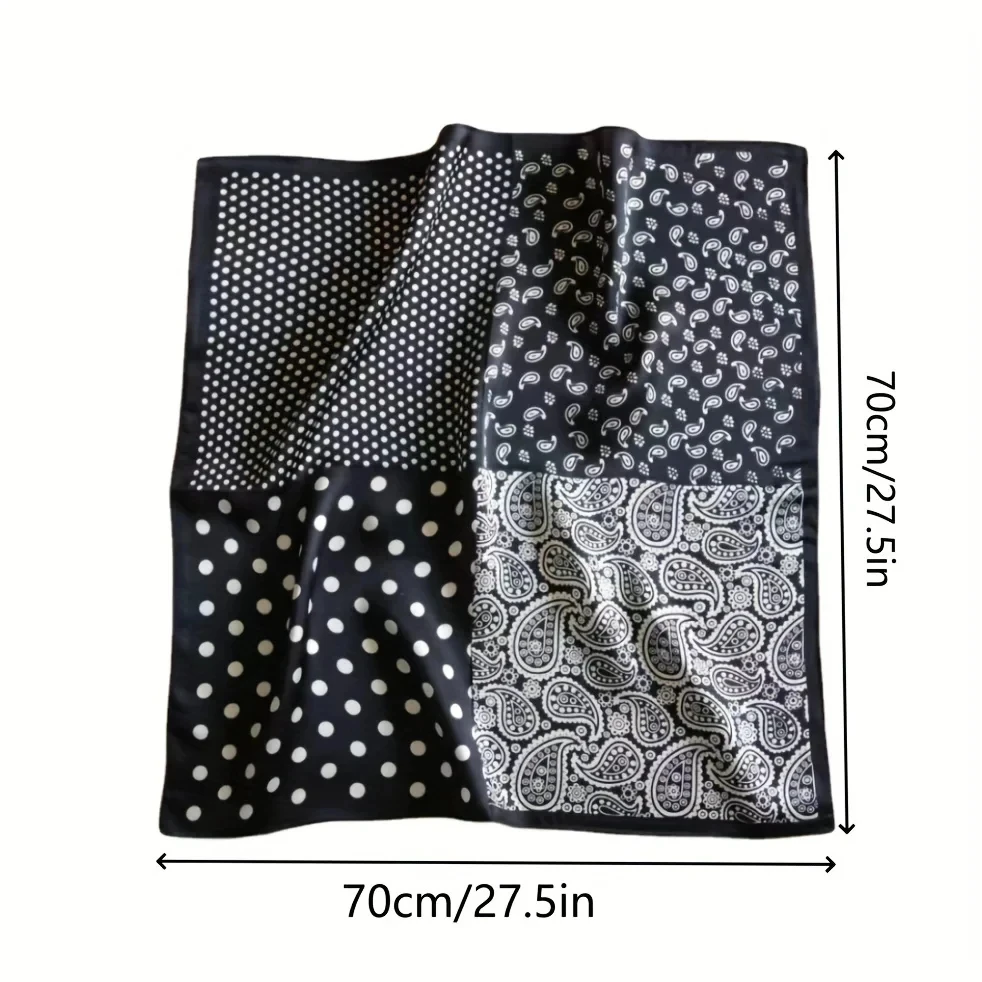 Luxury Polka Dot Paisley Print Square Scarf Black White Thin Decorative Neck Scarf Hairbands Sunscreen Headscarf For Women 6