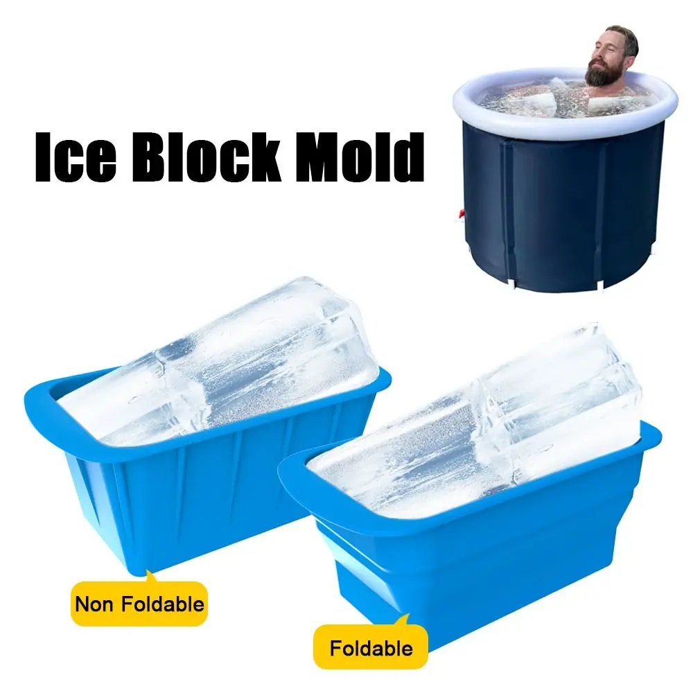 Reusable Ice Block Mold Foldable with Lid Ice Bath Silicone Box Extra Large Large Grid Mould