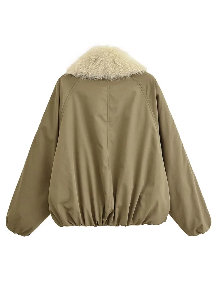 Elegant Chic Autumn Winter Jacket Women's Fur Collar Parka Coat 2025 Fashion Horn Button High Street Casual New Outerwear