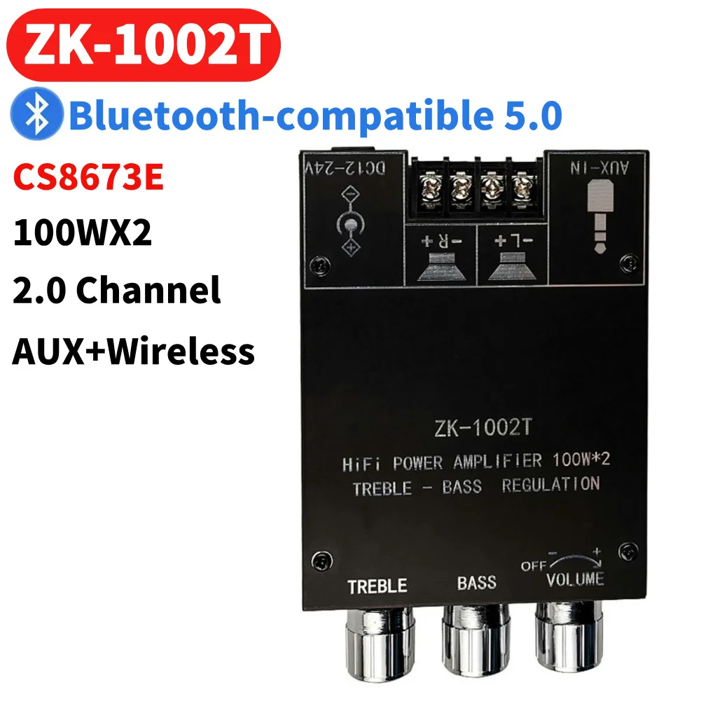 Fosi Audio ZK-1002T Scheda amplificatore audio stereo Bluetooth 5.0 Mini 2 canali Wireless Modulo Amp AUX digitale ad alta potenza Controllo bassi e alti per altoparlanti passivi TPA3116D2 100W x2