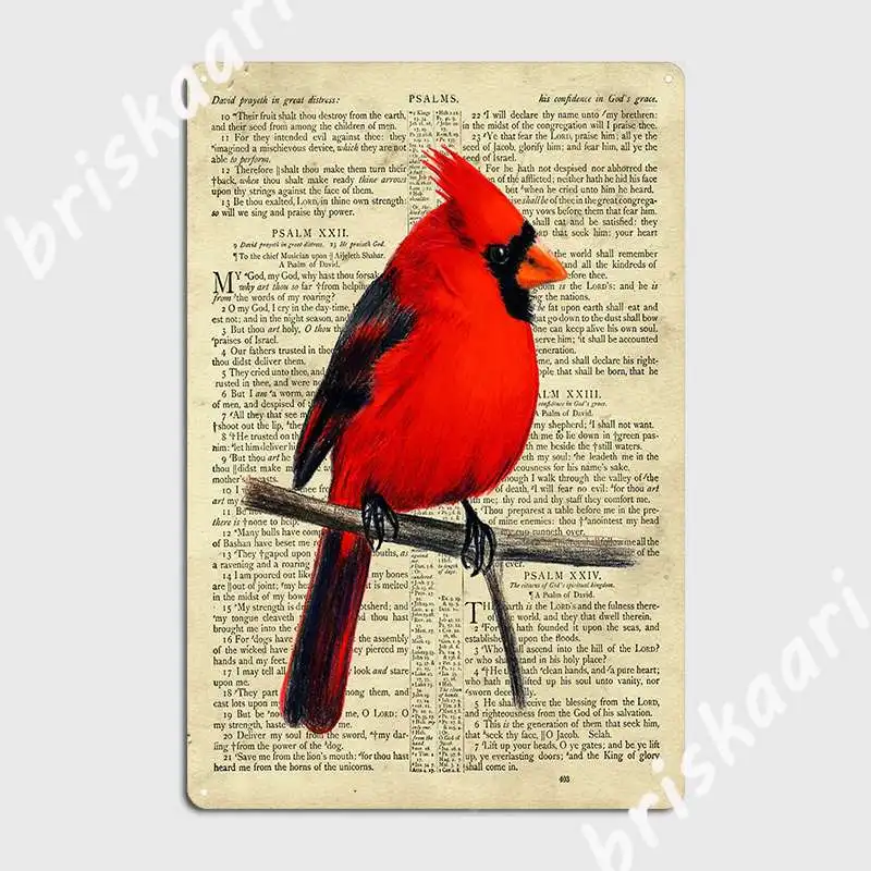 Rot Kardinal Auf Psalm 23 Metall Zeichen Wandbild Party Platten Retro
