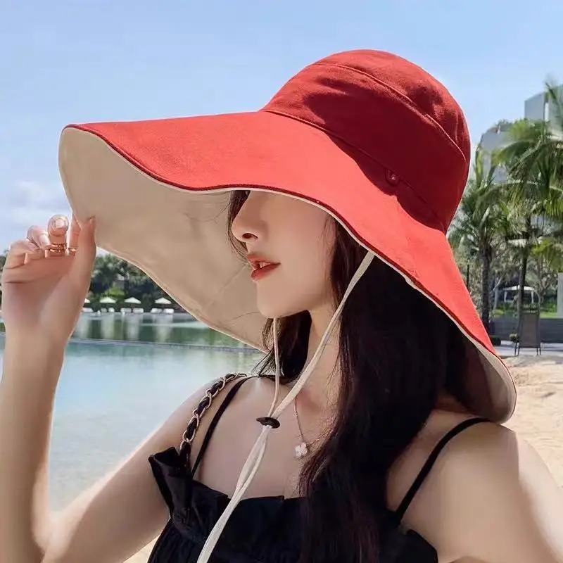 Women Sun Hat Wide Brim Anti-UV Protection Hiking Fisherman Cap Fold Summer Cotton Breathable Beach Bucekt Hat