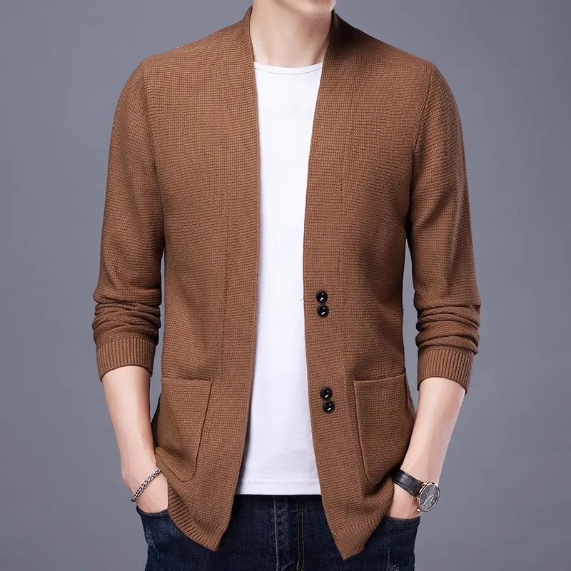 Autumn Winter Knitted Cardigan Men Fashion Slim Fit Sweater outerwear Mens Solid Color V Neck Casual Korean Knit Cardigan Man 4
