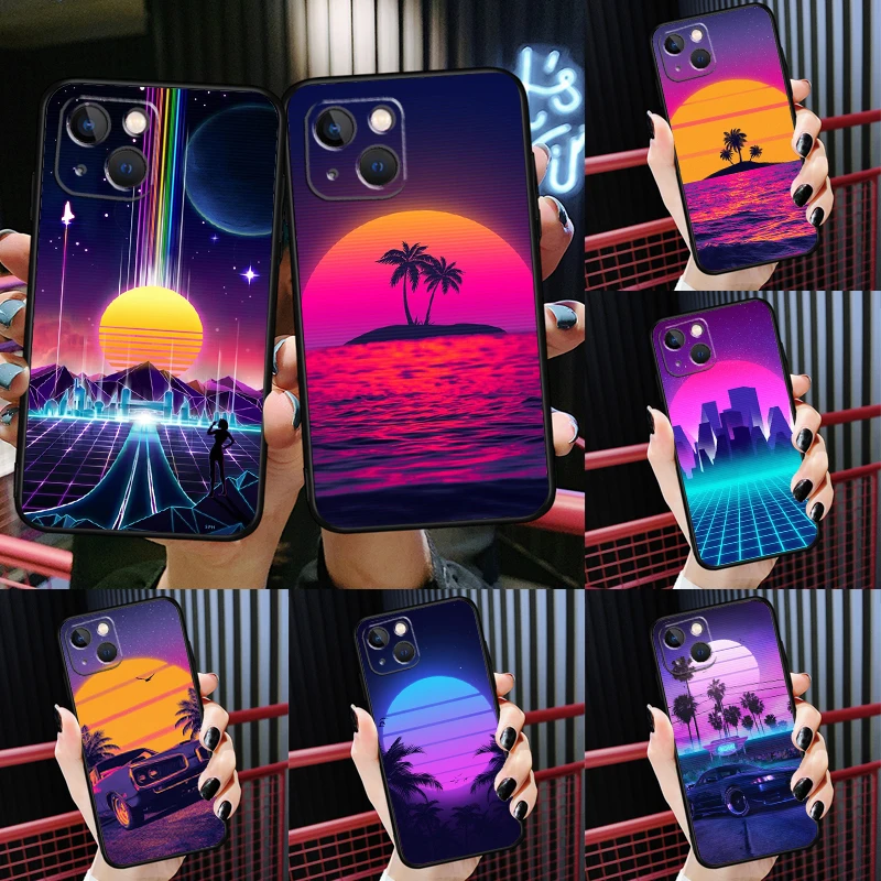 Synthwave 80'S Retro Neon Vaporwave Per Iphone 13 Pro Max 13 Mini X Xr Xs Max 6 7 8 Plus Se2 11 14 12 Pro Max Cover Shell