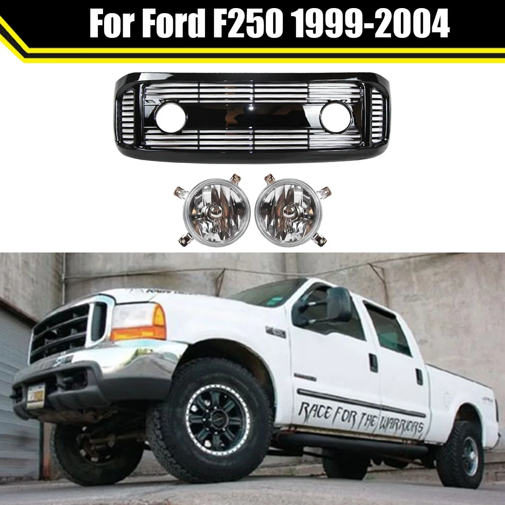 

With Fog Light Grills Car Accessory Front Bumper Raptor Grille Centre Panel Upper Grill For Ford F250 1999-2004 Glossy Black