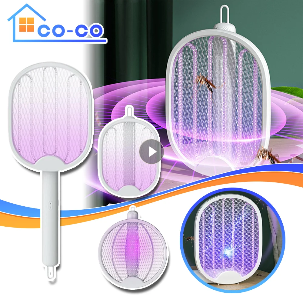 

Foldable Electric Mosquito Killer Fly Swatter Trap USB Rechargeable Mosquito Racket Insect Killer With UV Light Bug Zapper 1pc