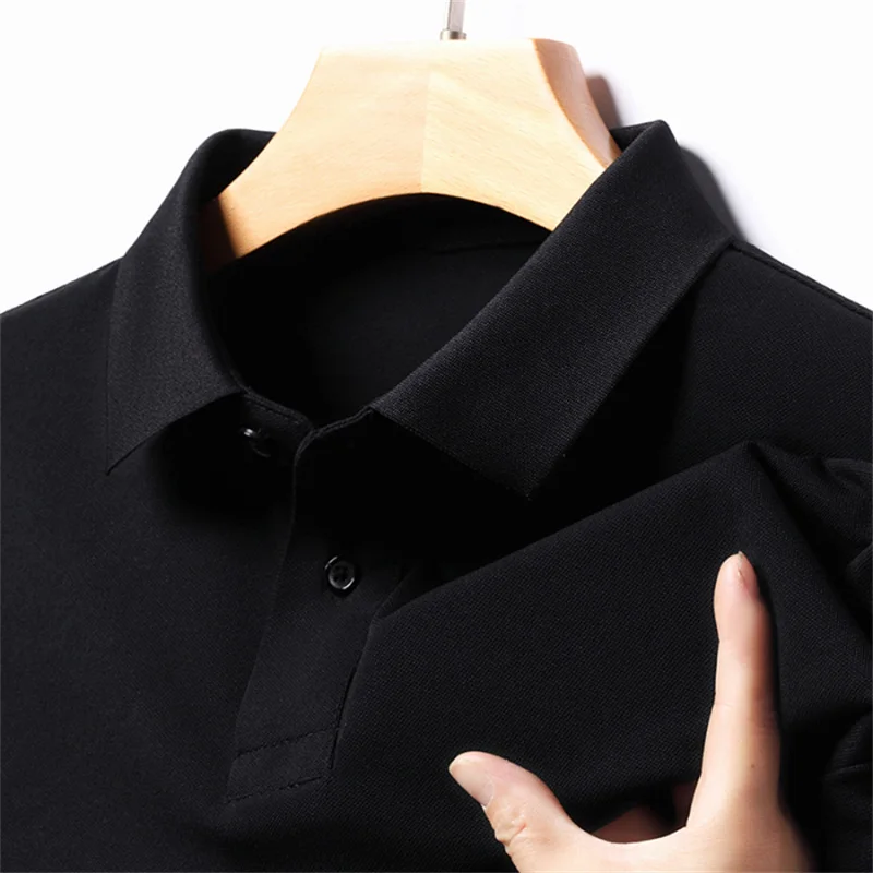 Men's Spring Autumn Polo Shirt Solid Long Sleeve Casual Loose Fit Business Golf Tops