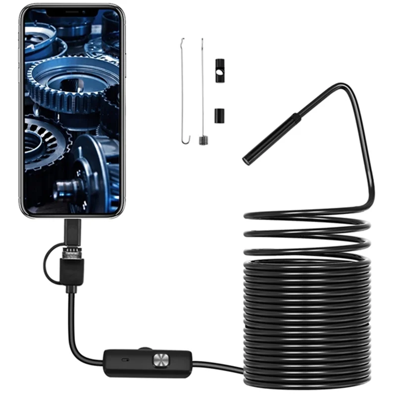 안드로이드 용 자동차 내시경 3 In 1 하수구 산업용 내시경 5.5Mm x 10m 배관 내시경 USB 유연한 스네이크 카메라