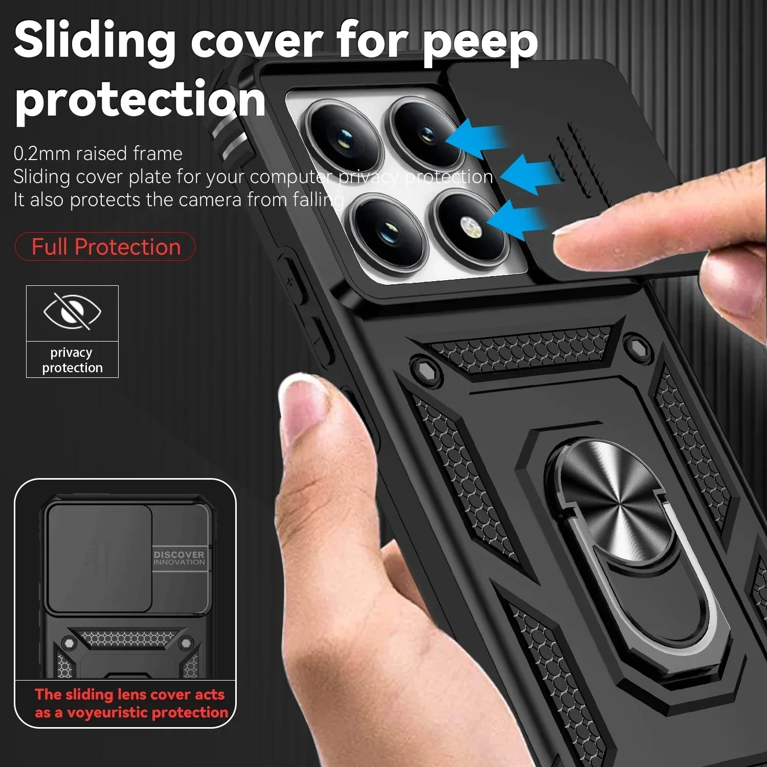 Enhanced Magnetic Ring Stand Armor Case with Slide Camera Lens Cover - Military Grade Protection