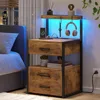 Nightstands Set of 2 , 3 Drawers Night Stands with Charging Station, Rustic Brown Bedside Tables with Storage Shelves, 6