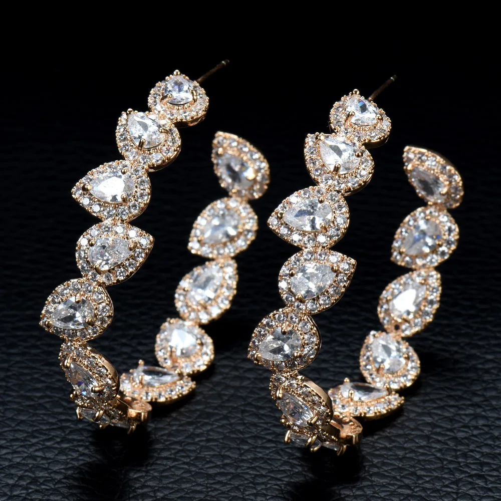 

Fashion Geometric Water Drop Design Hoop Earrings For Women Accessories Full Cubic Zirconia Earrings Jewelry mujer moda E-827