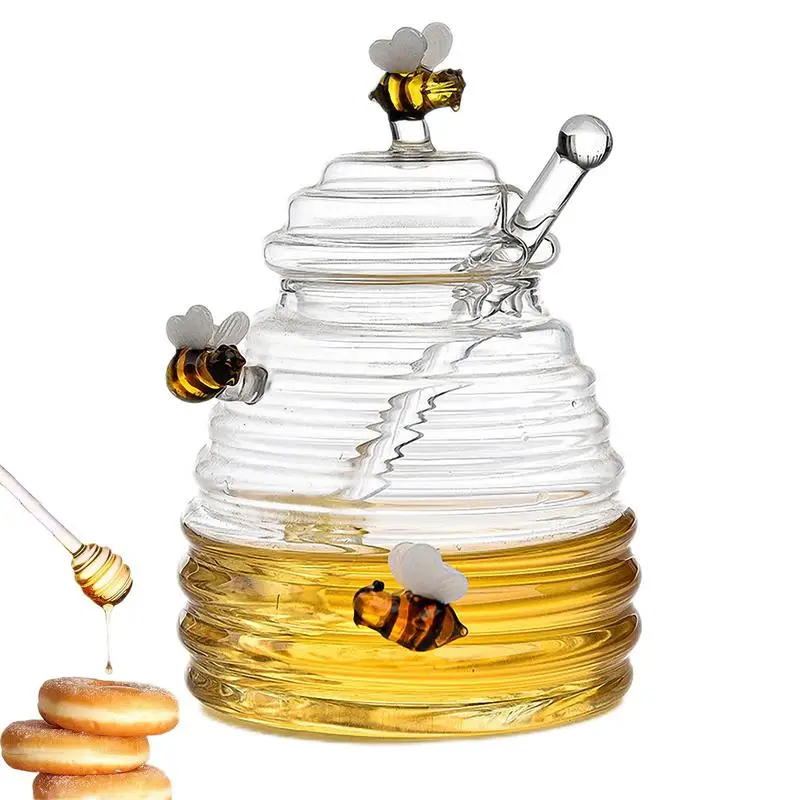 

Glass Honey Jar Bee Drip Dispenser Transparent Glass Honey Container With Lid Honey Holder For Syrup Sugar Sauces Honeypot