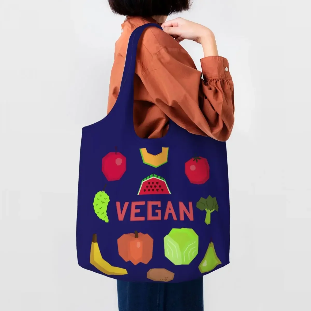 

Vegan Healthy Food Groceries Tote Shopping Bags Women Fruit and vegetable Canvas Shoulder Shopper Bag Big Capacity Bags Handbags