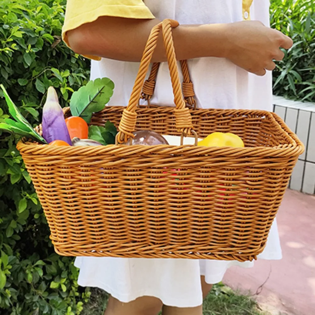 Description Picture 6 of itemOutdoor Picnic Storage Container With Handle Lightweight Imitation Rattan Storage Basket Garden Hand-woven Picking Baskets