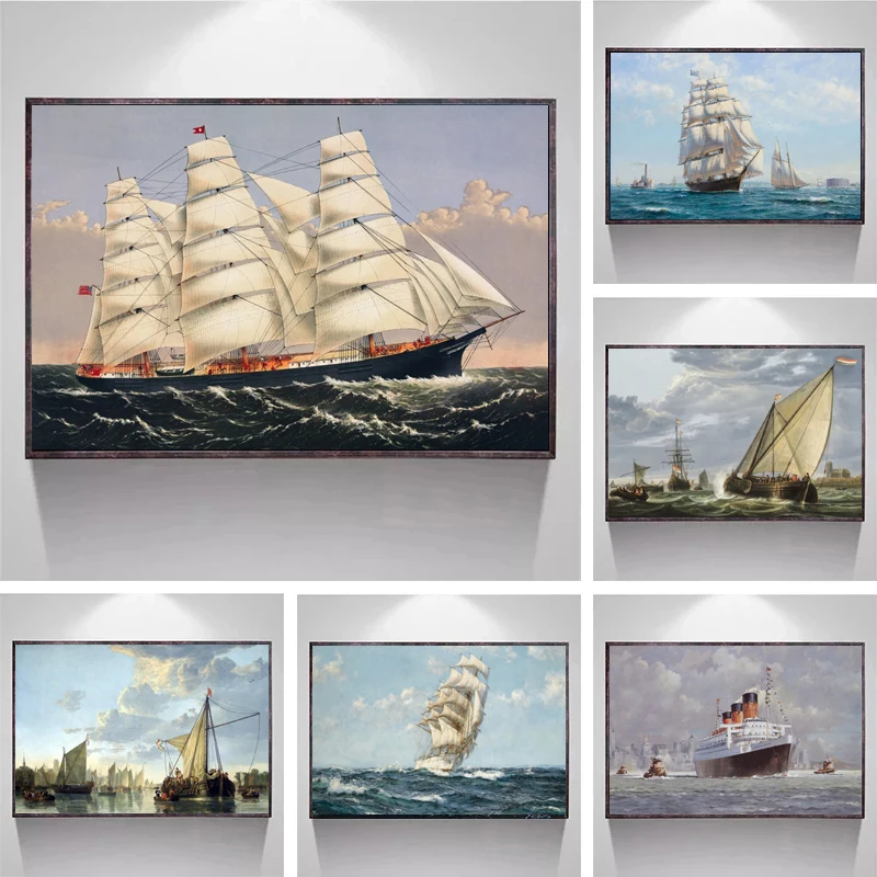 Modern Seascape Ship Sailing In The Wave Canvas Painting Sea Poster E Print Wall Art Pictures For Living Room Home Decor