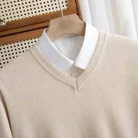 100% Merino Wool Men's V-neck Jumper Autumn/Winter Warm First-line Ready-to-wear Sweater Business Casual Men's Basic Knit Top 2
