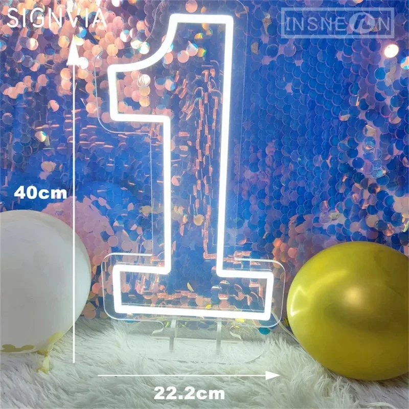 Numbers 1-9 Neon Sign Birthday Acrylic Lights with Switch for Anniversary Wedding Party Business Beauty Salon Wall Decor 40cm