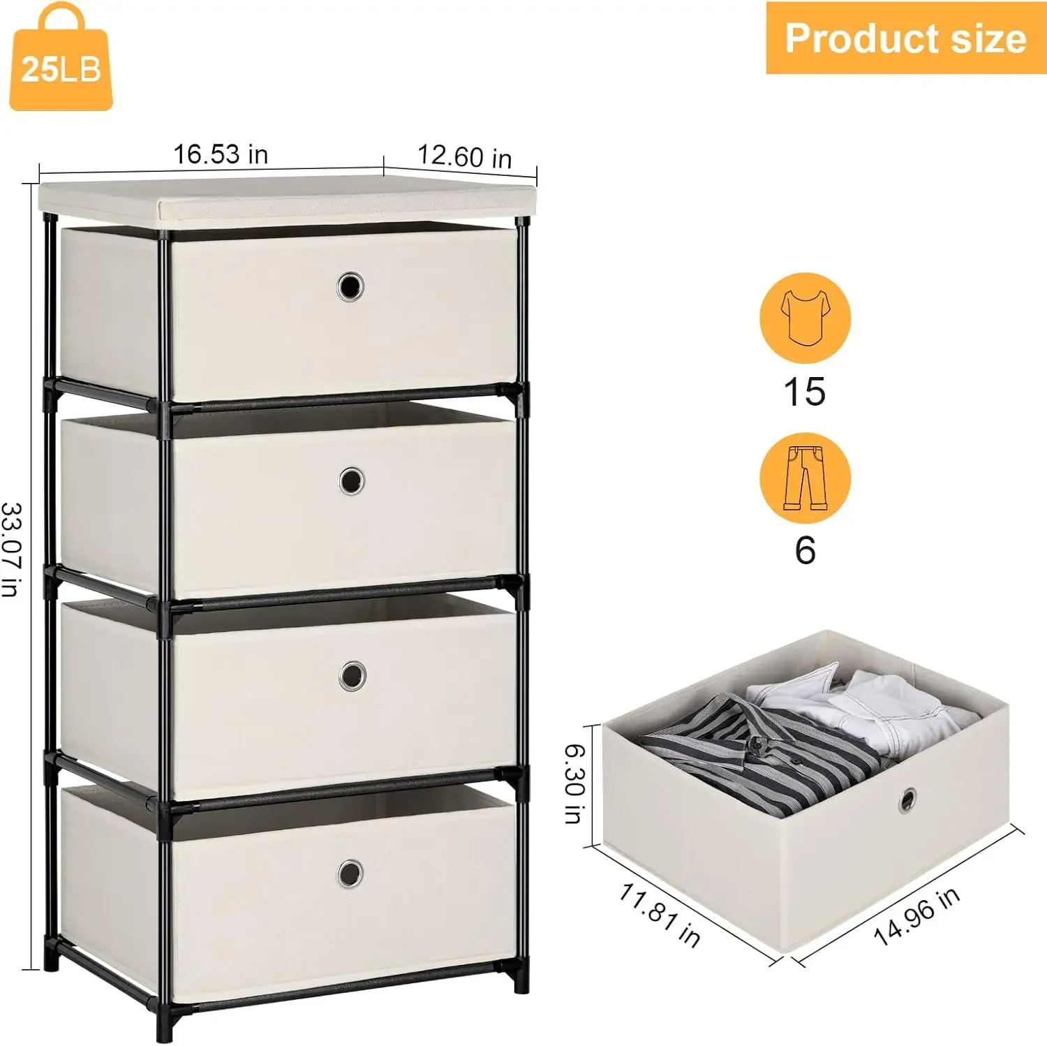 4-Drawer Fabric Dresser Closet Organizer with Storage Bins, Easy Assembly for Bedroom/Dorm/ Space-Saving Storage Unit 2