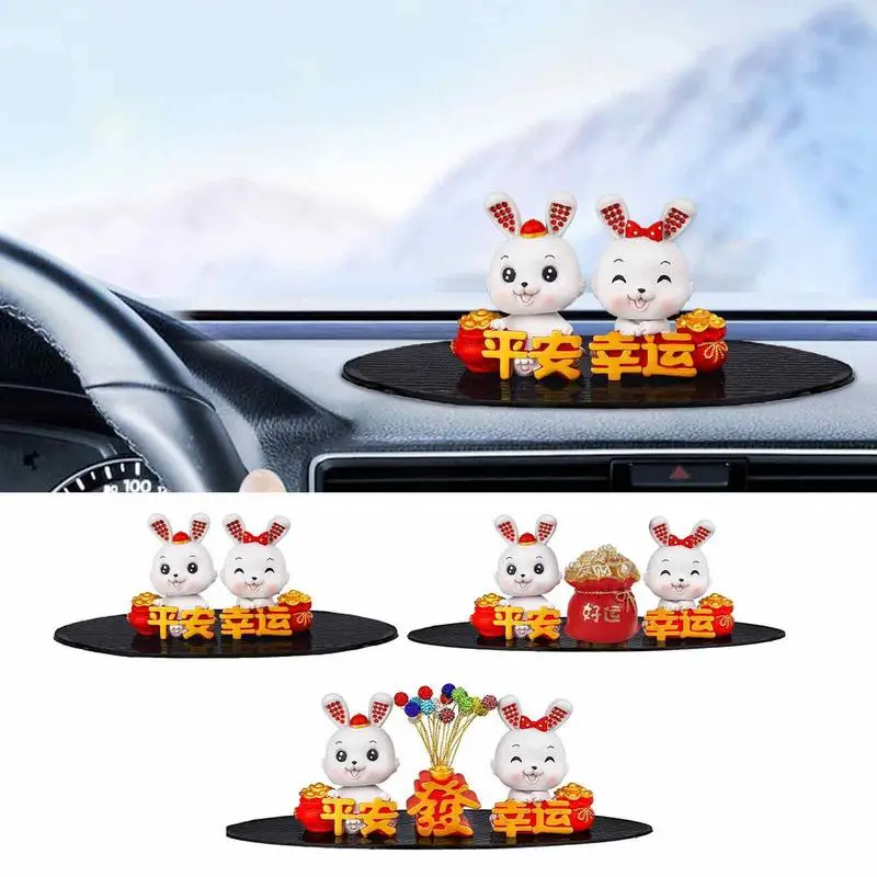 

Rabbit Car Ornament Rabbit Lucky Statue Dashboard Rabbit Tabletop Sculpture Resin Bunny Figurine Bobblehead Sculpture Accessory