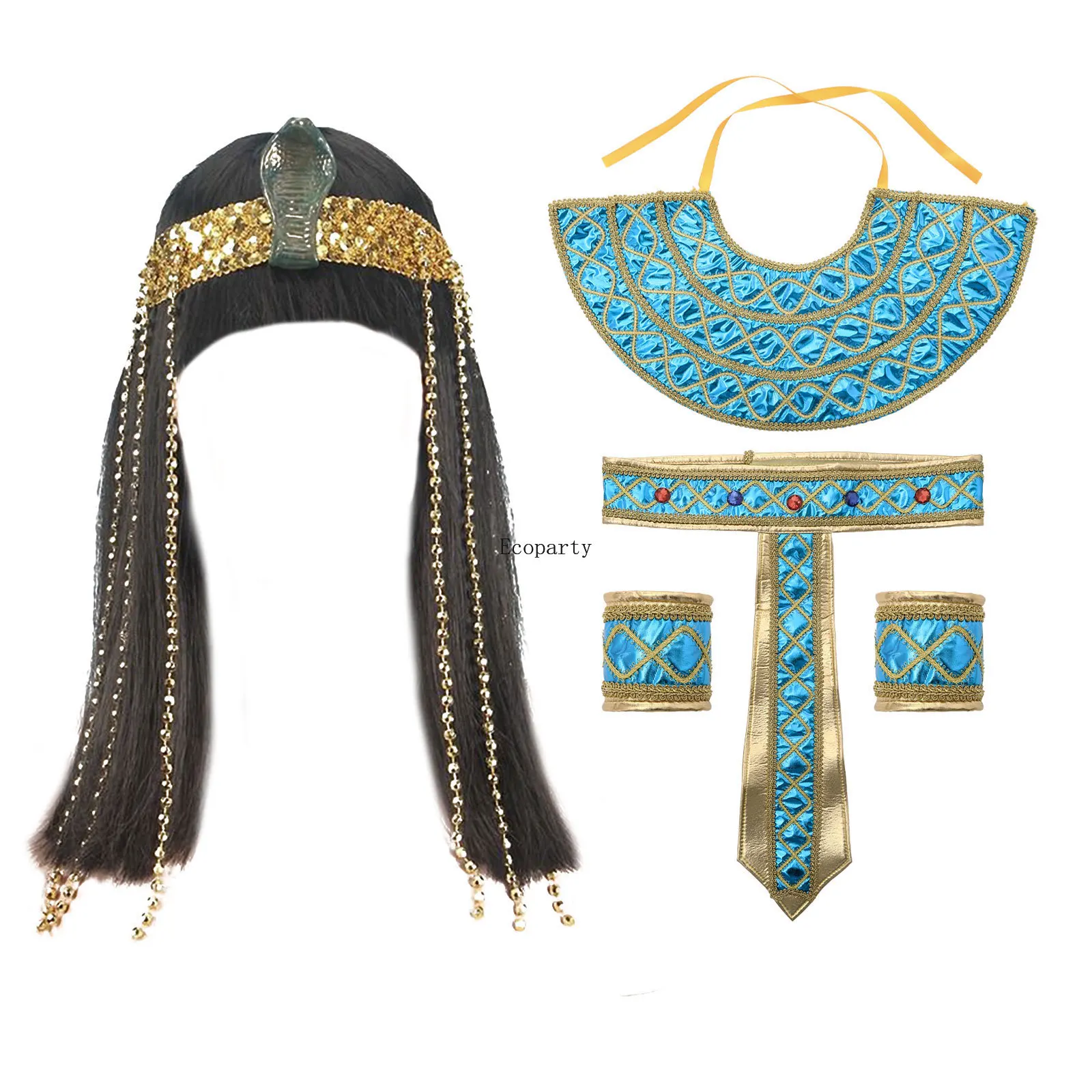 22Cleopatra ägyptische Königin Perücke und Perlen Fransen Schlange  Stirnband glattes Haar Perücke Ägypten Hals Kragen Halloween Cosplay  Zubehör - AliExpress, image size:1600x1600