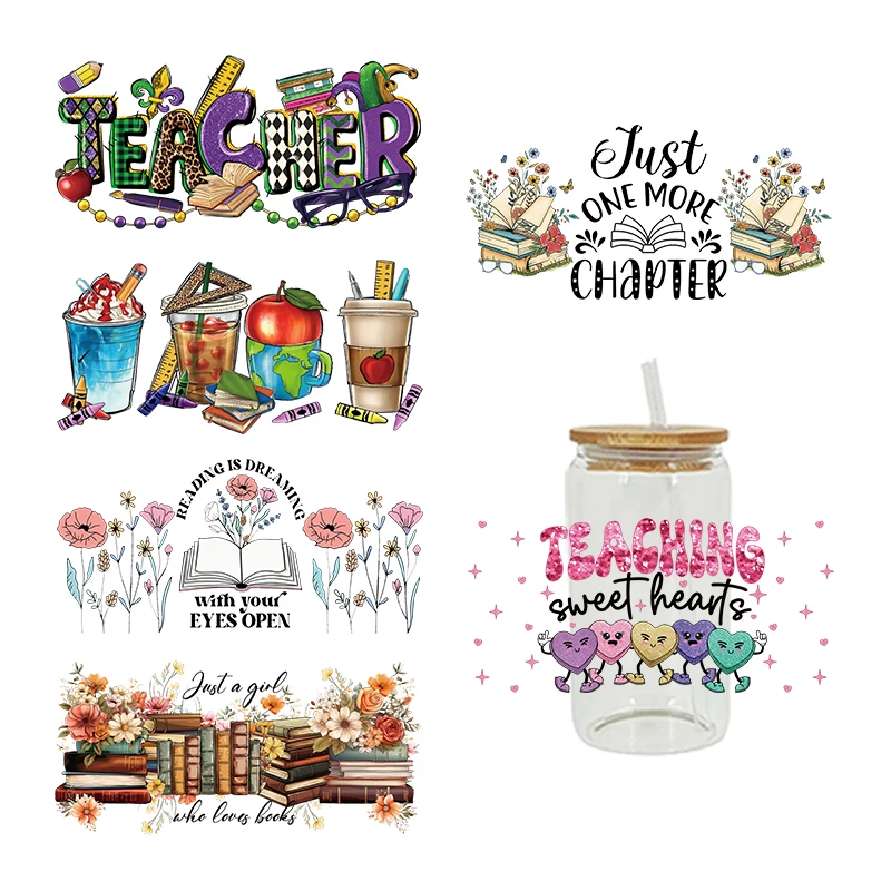 UV DTF Transfer Sticker Teacher for 16oz Libbey Glasses Wraps Bottles Cup Can DIY Waterproof Decals D12283
