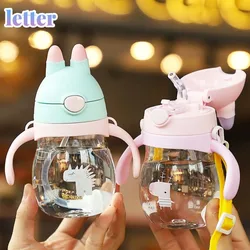 Taza de agua para niños, Pajita de plástico anticaída, hervidor sin BPA, material seguro y práctico, taza de dibujos animados, encantadora, súper Linda