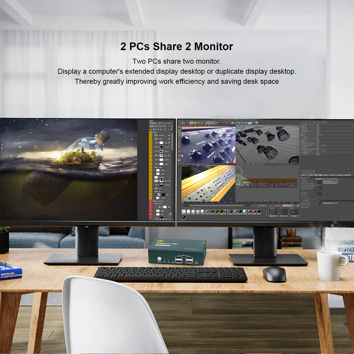 KVM Switch 2 Port 4K60Hz DP KVM Switch for 2 Computers Sharing 1/dual