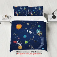Ensemble de literie confortable 3 pièces ciel étoilé, planète spatiale, motif d'astronaute (1 housse de couette + 2 taies d'oreiller, sans noyau) 2