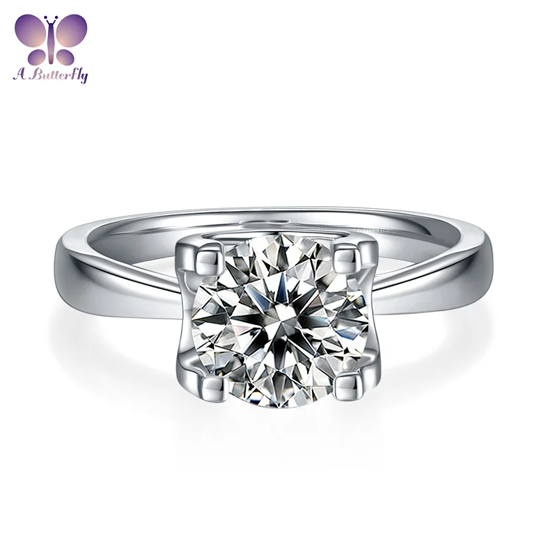 AButterfly 100% D Color 2 Ct 8MM Moissanite 925 Sterling Silver Ring Round Single Stone Women's Wedding High Jewelry Wholesale