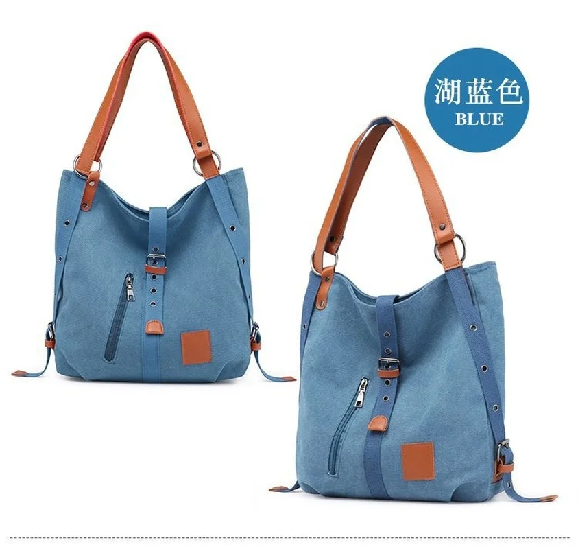 Fashion New Literary and Artistic Multi-function Hand-held Single-shoulder Double-shoulder Korean Canvas Female Bag Creation 